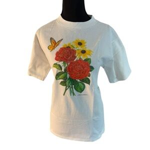 Y2K Floral Butterfly Graphic T-Shirt Women’s Medium Kidcore Teachercore Vintage